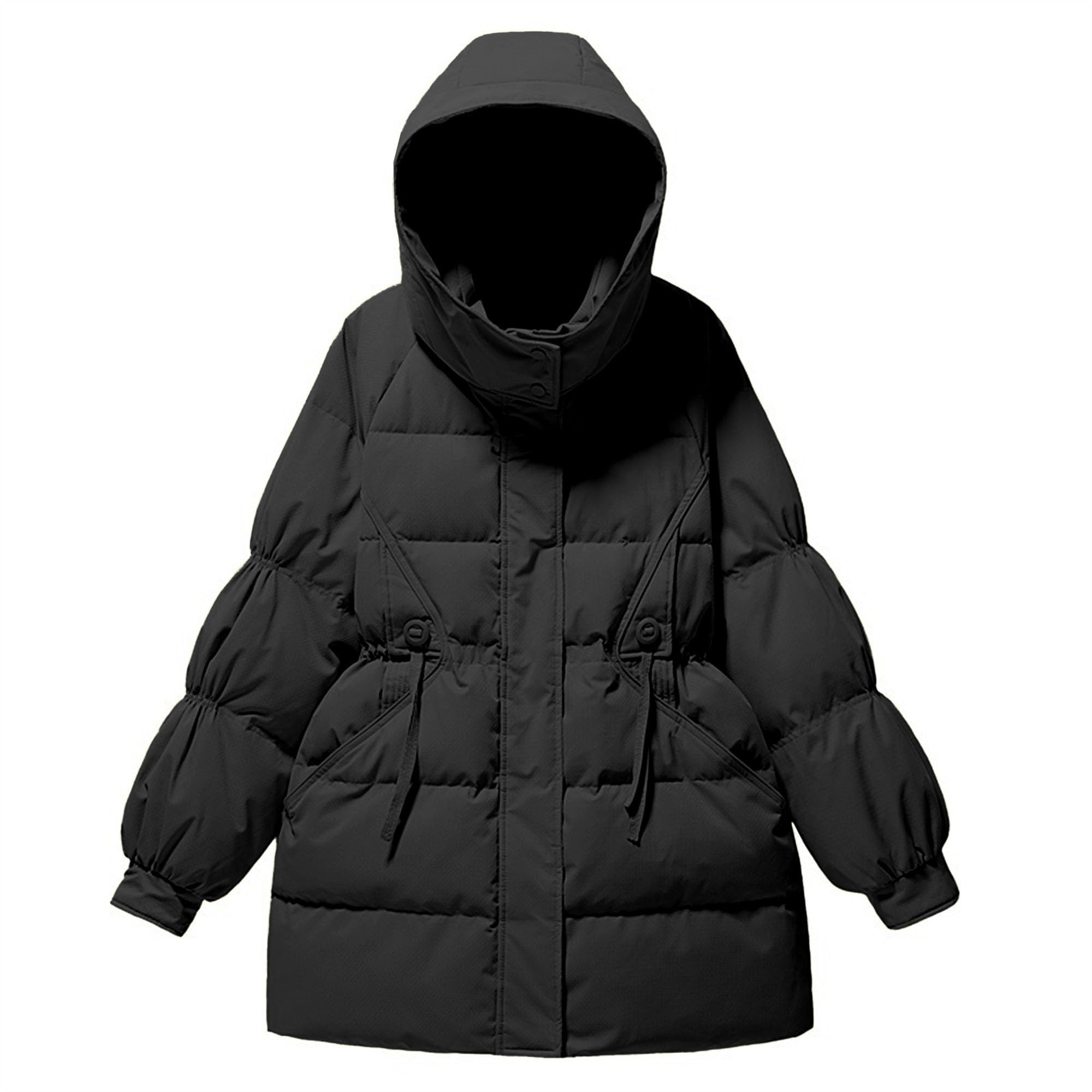 Cappotto invernale da donna regolabile in vita con cappuccio e orlo stretto