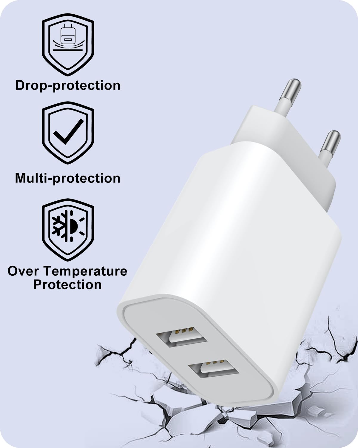Chargeur Double Port USB-C 20W - Bloc Mural Rétractable, Compact, Pour Maison, Voiture Et Voyage