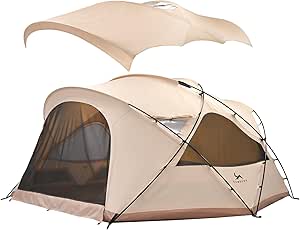 TOMOUNT Canvas Bell Tent with Stove Jack, 2-4 Person, All-Season Family Camping Yurt