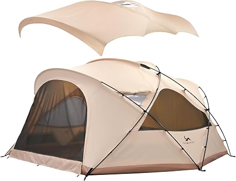 TOMOUNT Canvas Bell Tent with Stove Jack, 2-4 Person Use for Family Camping Glamping Yurt Tent 4 Seasons