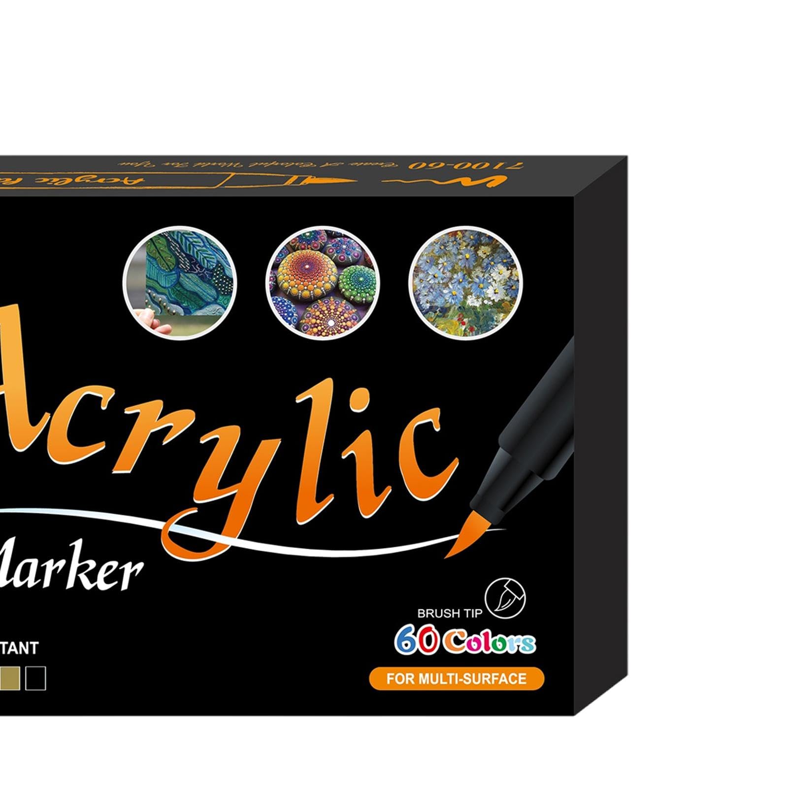 60 Pezzi Pennarelli Acrilici Set Pittura Marker Punta Fine per Legno Ceramica Metallo Roccia Adatti per Lavori Creativi Regalo Scrapbooking Bricolage, 60 Colori