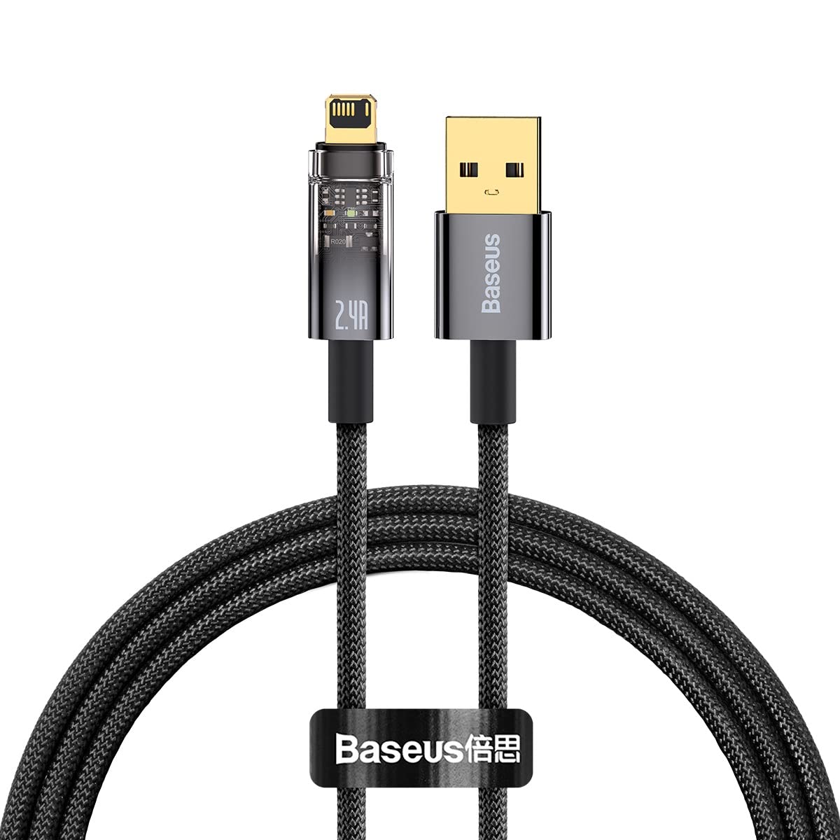Baseus PD 2.4A USB to Lightning Fast Charging Cable, Auto Power-Off Nylon Braided High-Speed Data Transfer Cable Compatible with iPhone 14 13 12 11 Pro Max, XS X 8 7 6, iPad, AirPods Pro (1M) – Black