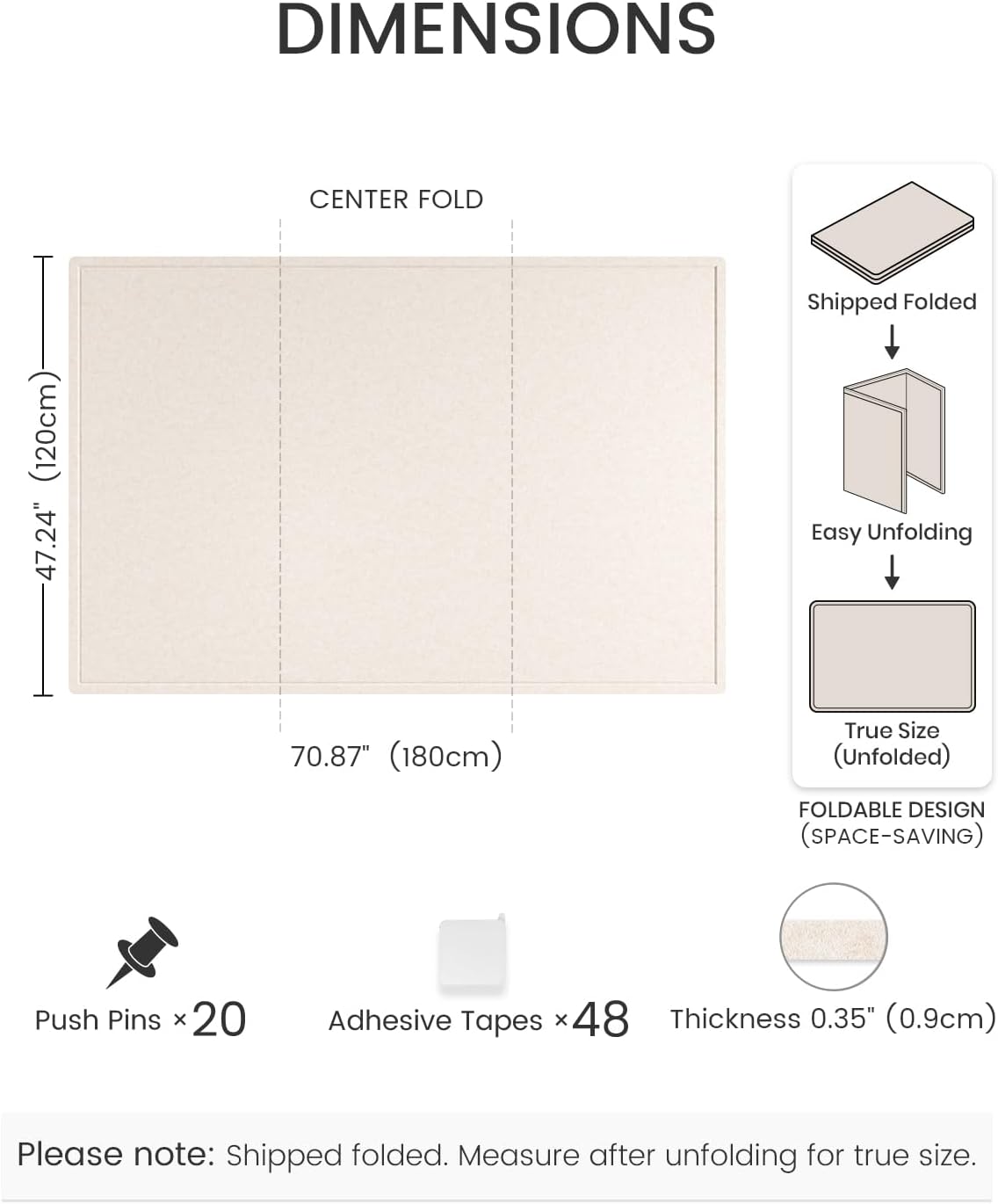 Fluxynara Large Bulletin Board, 70.8 x 47.2 Cork Board Alternative with 48 Safe Removable Adhesive Tabs, Foldable Felt Pin Board for Home Office, Classroom, Bedroom,Entryway for Walls—Oatmeal