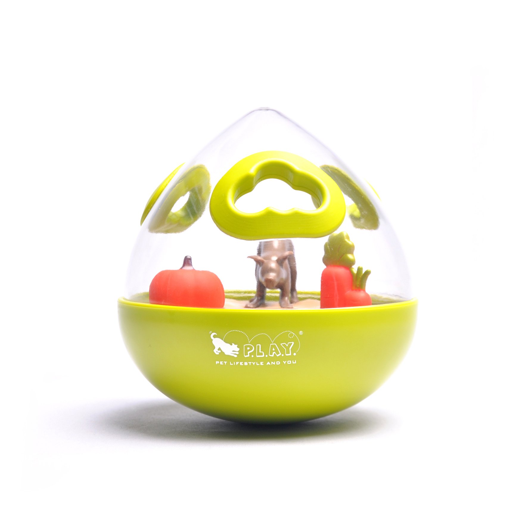 P.L.A.Y. Durable Green Wobble Ball Puzzle Dog Toy, Interactive Fun IQ Treat Dispensing, Slow Feeder, Enrichment Toy For Pup