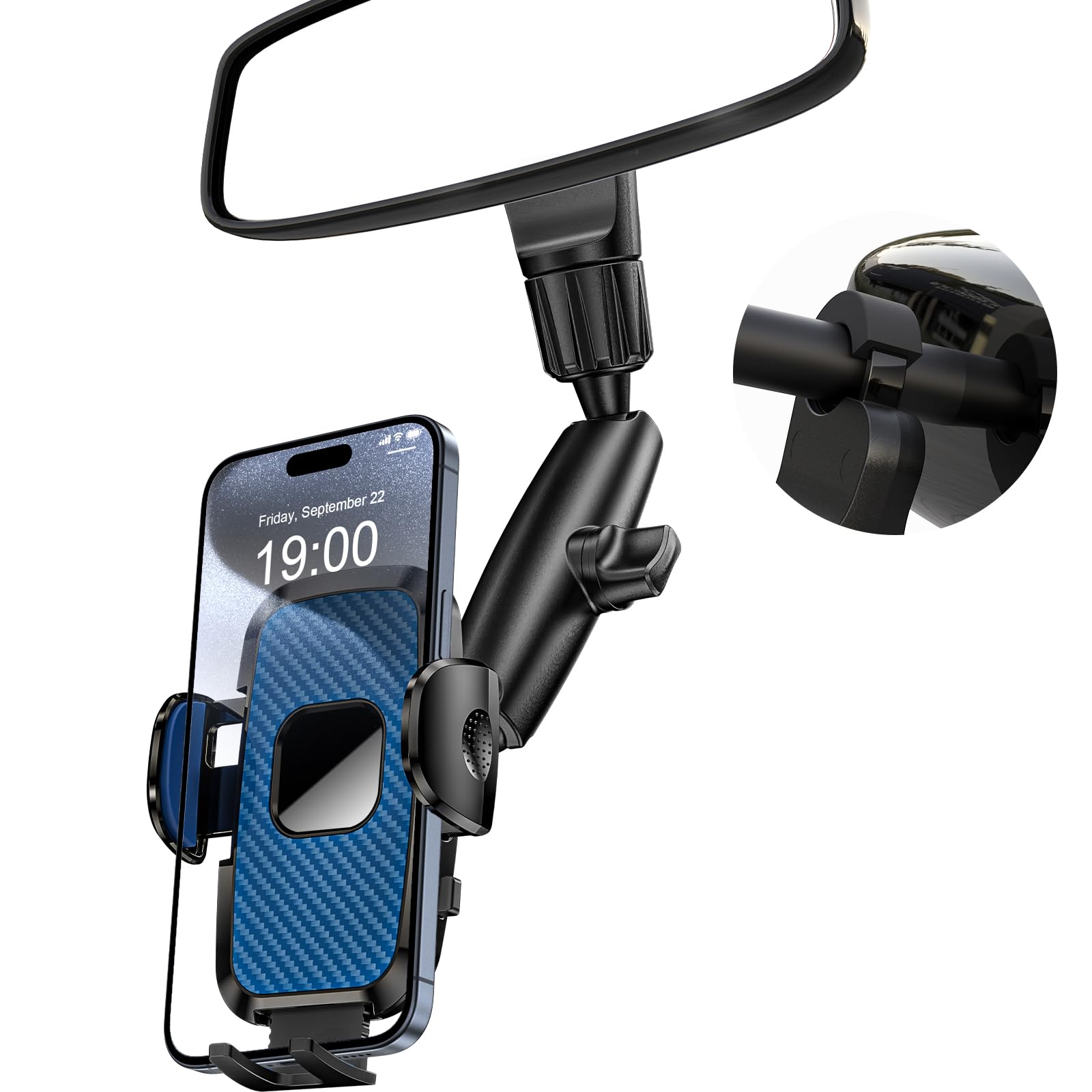 JDHDL Rear View Mirror Phone Holder, 360° Rotating Car Phone Holder Mount Compatible with All 4-7 Inch iPhone and Android Cell Phones (Blue)