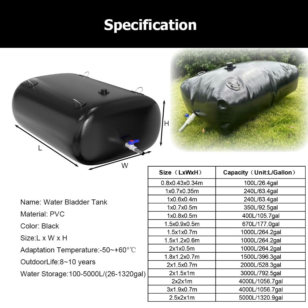 Tanque de Agua de 26 a 1320 galones, depósito de Agua Flexible, Tanque de Agua portátil, Tanque de Agua Flexible, Gran Capacidad de Almacenamiento de Agua, contenedores de almacena