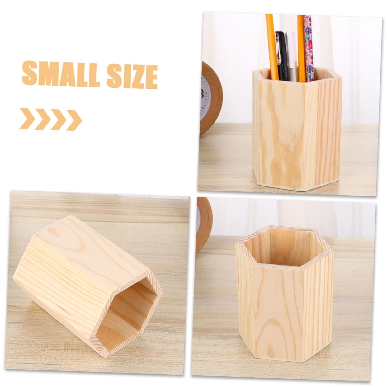 Alipis 4 pezzi Portapenne da Scrivania Contenitori Esagonali Pino Non Verniciati per Cancelleria e Make Up Organizer Decorativo e Personalizzabile per Ufficio e Casa
