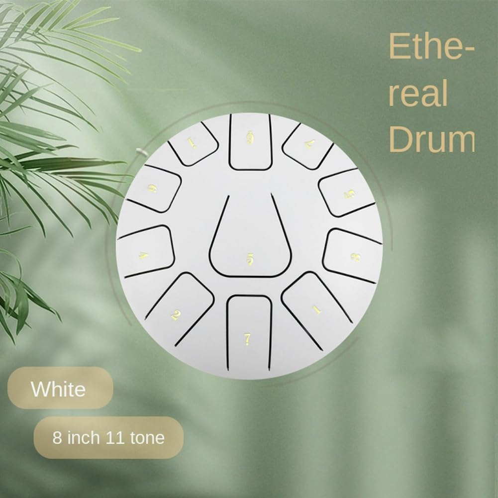 Bloepum 8 Inch Steel Tongue Drum, 11 Note Tambourine with Drumsticks and Finger Picks for Meditations Tambourine Instrument L