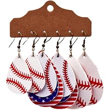 Pingyongchang 3 Pairs Lightweight Leather Earrings Set Bohemian Football Basketball Baseball Drop Dangle Earrings Unique Sparkly Glitter Ball Earrings Sports Jewelry for Women