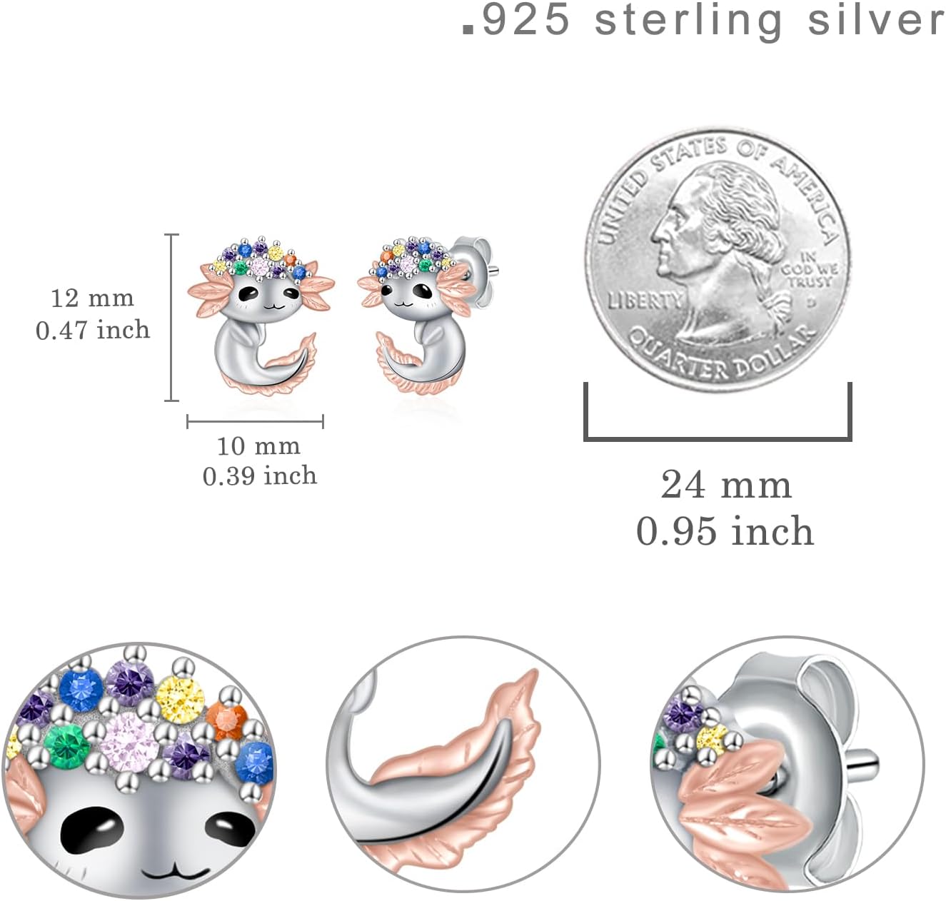 Axolotl/Highland Cow/Panda/Giraffe Stud Earrings 925 Sterling Silver Cute Animal Earrings with with Colored Zircon Animal Jewelry Gift for Girls Women