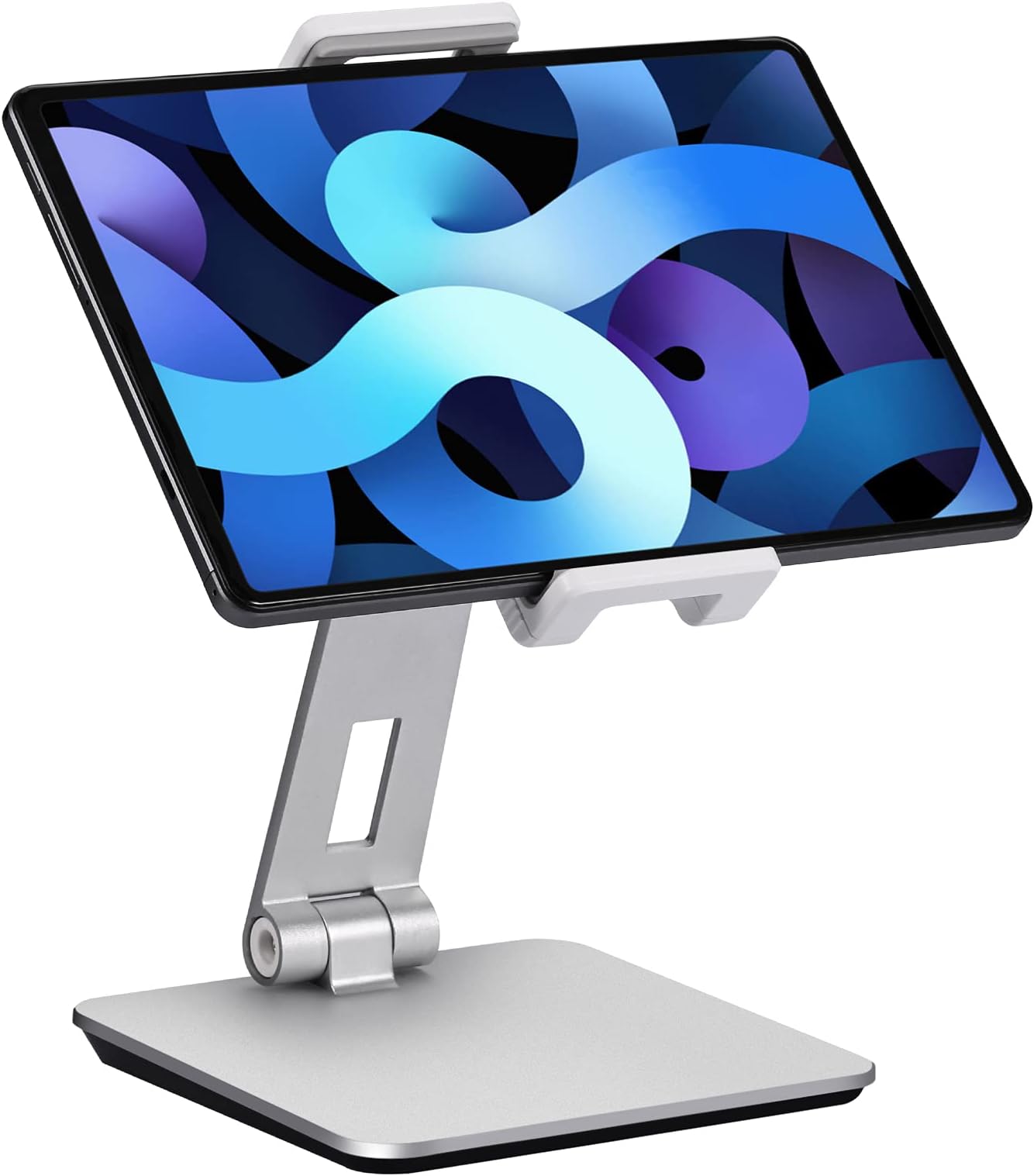 Tablet Stand Adjustable & Foldable, 360° Swivel Heavy Aluminum Tablet Holder for Desk, Compatible with iPad Pro/Air/Mini, Galaxy Tab, Surface Pro, Kindle Fire (7-13") (Silver)