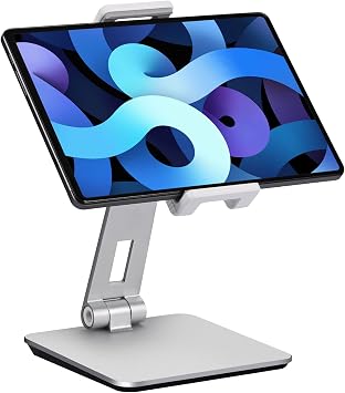 Tablet Stand Adjustable & Foldable, 360 Swivel Heavy Aluminum Tablet Holder for Desk, Compatible with iPad Pro/Air/Mini, Galaxy Tab, Surface Pro, Kindle Fire 7-13" Silver