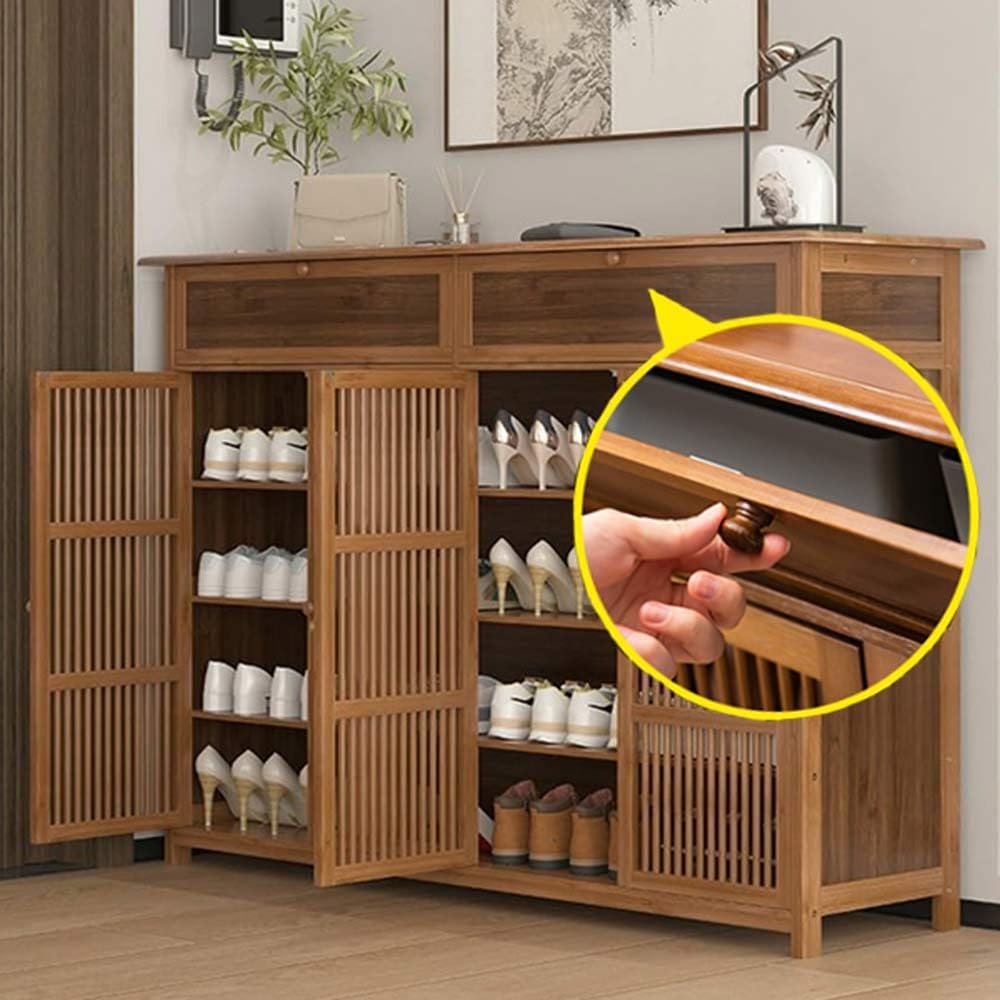 Mueble Zapatero De Bambú, Armario De Zapatos De 4 Pisos Independiente, con 2 Cajones Desplegables, Adecuado para Pasillos, Vestíbulos, 130 X 33 X 99cm