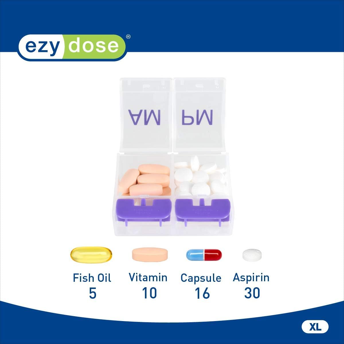 Ezy Dose Push Button Daily AM/PM, Multi-Color, X-Large image 2