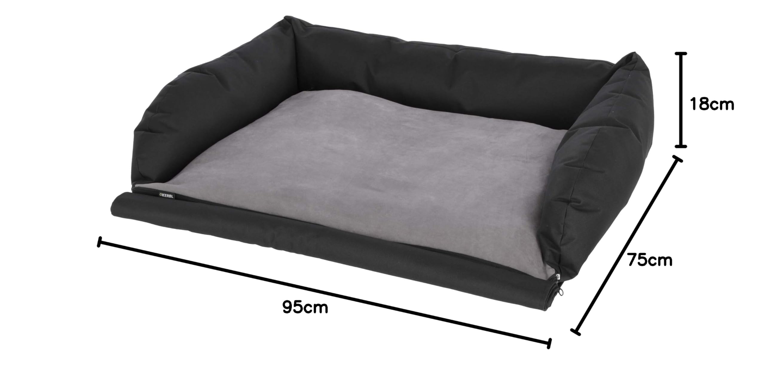 Kerbl Pet Hundebett / Hundekissen für Kofferraum, Gepolsterte Liegefläche waschbar, Schutz vor Schmutz & Kratzern, Mit Stoßstangenschutz, Schwarz/Grau, 80x60x15 cm