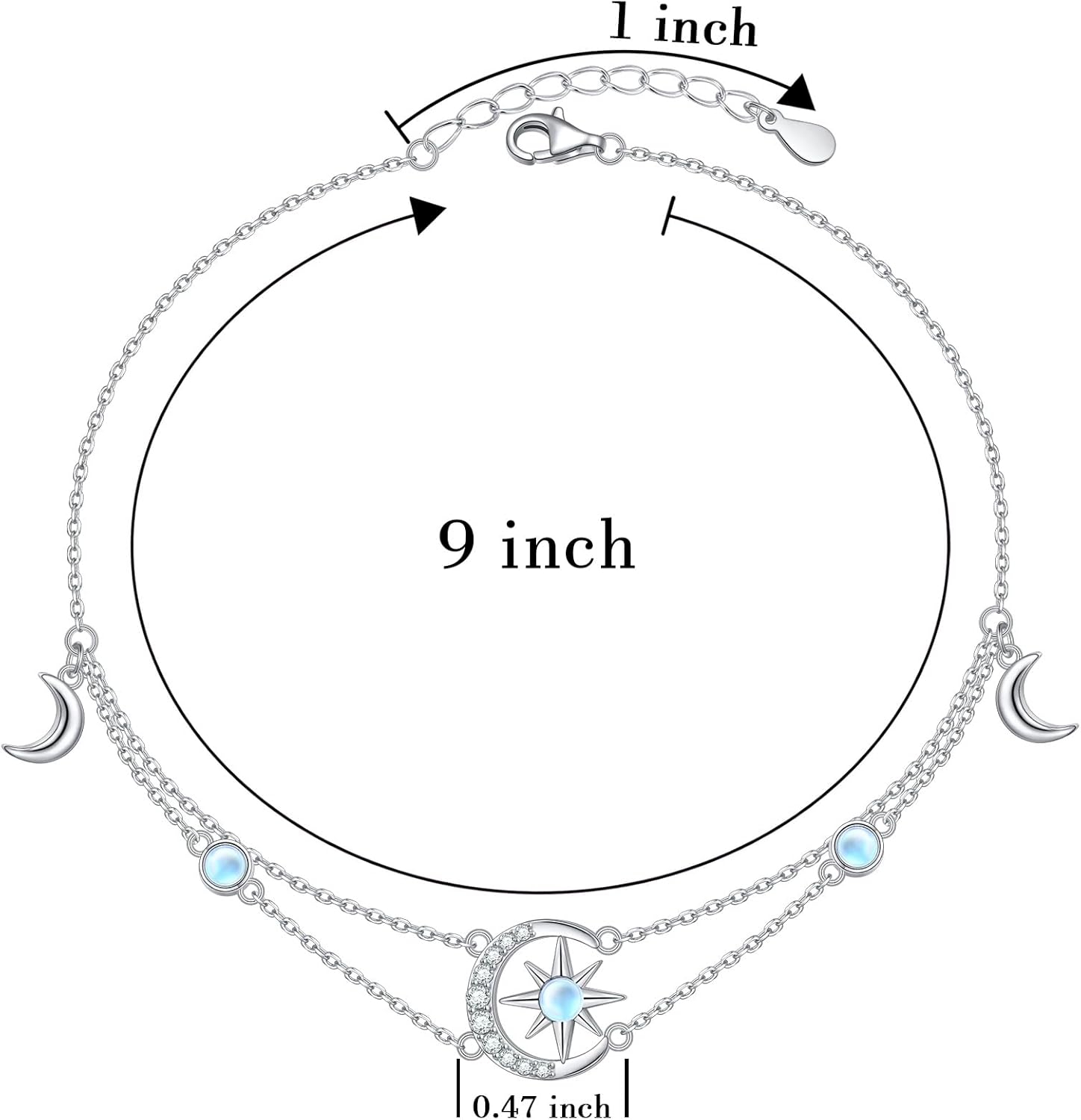 Anklets for Women 925 Sterling Silver Moon Star Adjustable Foot Anklet Moonstone Boho Summer Beach Double Layer Anklets Bracelet Jewelry for Women Birthday Holiday Christmas - Image 6