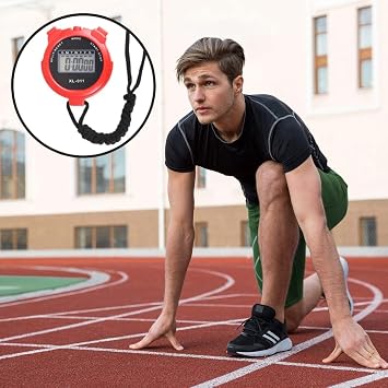 Digital Handheld Sports Stopwatch With Alarm, Multi-Function Stop-watch Timer with Large Display Date & Time, Stopwatch with12/24 Hours Clock, Stop.watch for Swimming, Running, Sports Training (Red)