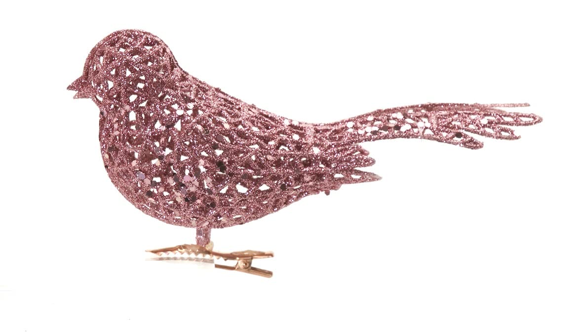 South Eastern Horticultural Pink Rose Clip On Mesh Bird Christmas Tree Decorations 17Cm Pack X4