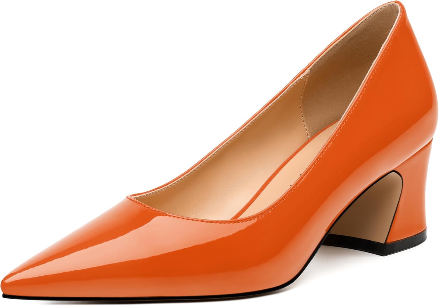 Women's Pumps, Low Chunky Heels, Pointed Toe Slip On Womens Dress Shoes for Wedding and Office, Solid Pump