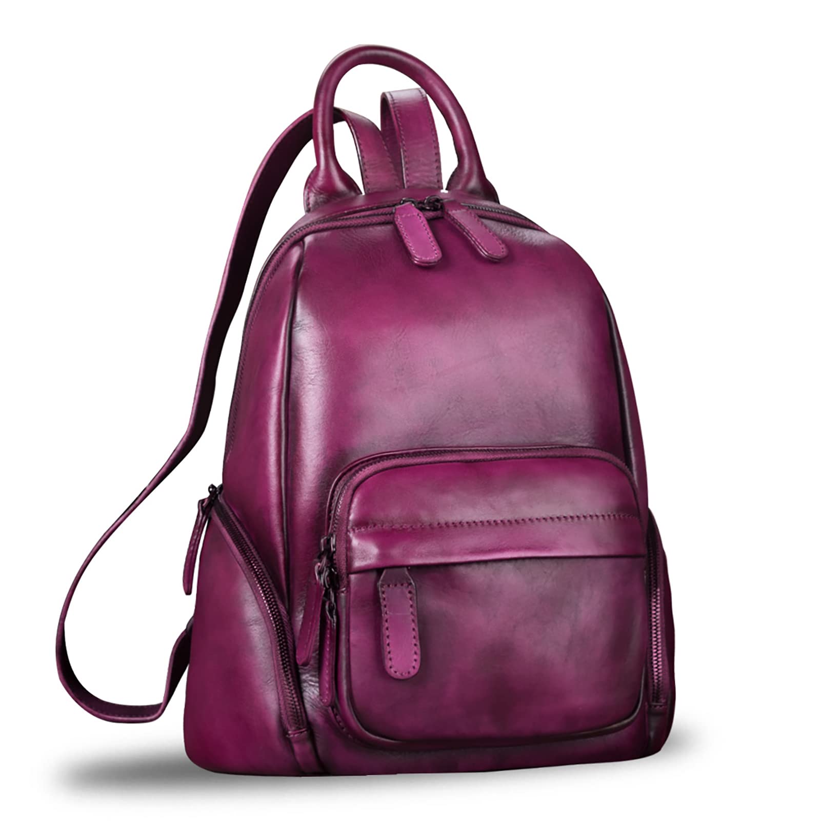 IVTG Genuine Leather Backpack for Women Vintage Real Leather Knapsack purse Satchel Rucksack Fashion Daypack Bag (Purple)