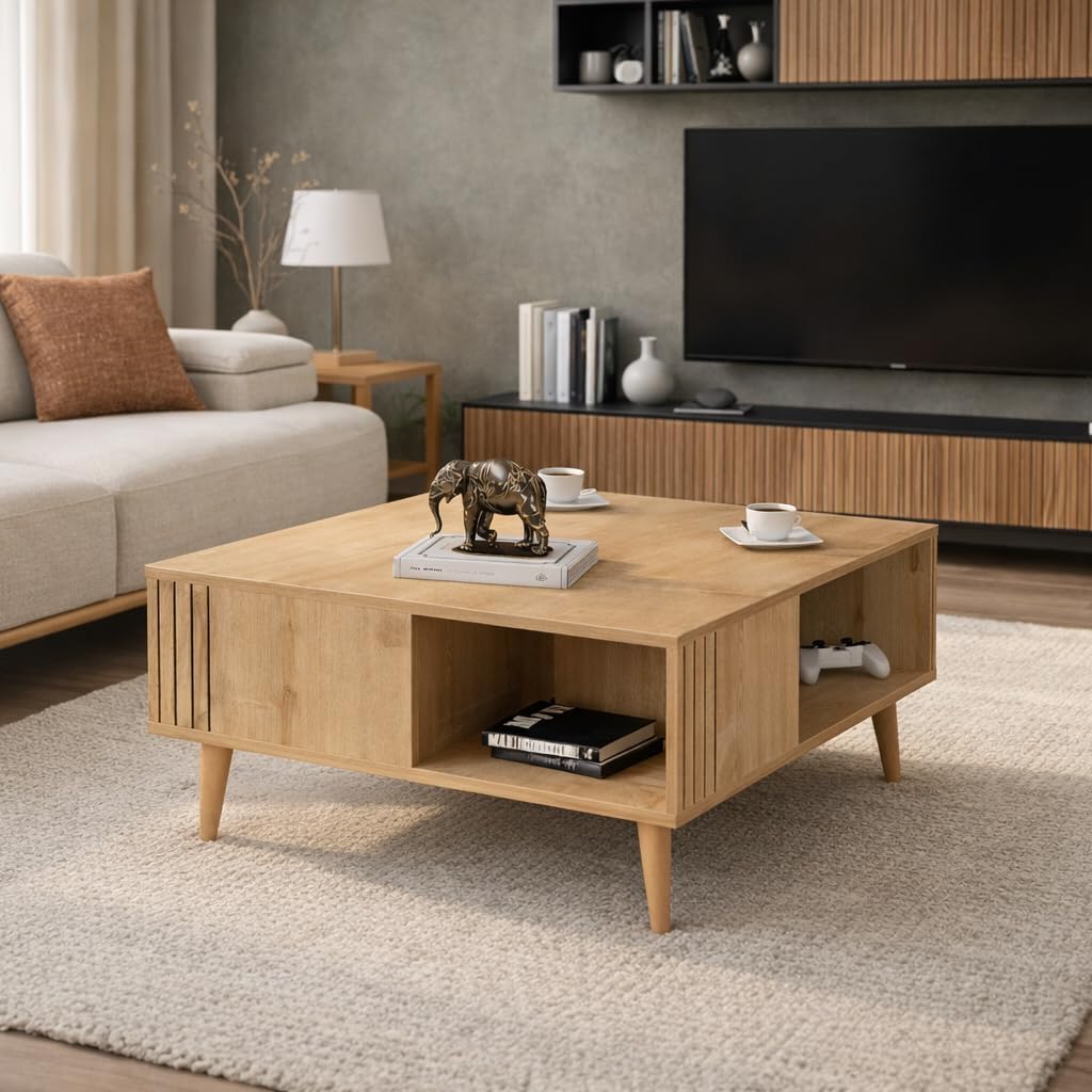 Decorotika Ronas Modern Living Room Set - TV Stand & Coffee Table - Set of 2 (Oak, Coffee Table Only)