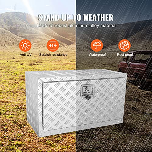 VEVOR Underbody Truck Box, 30"×17"×18" Pickup Storage Box, Heavy Duty Aluminum Diamond Plate Tool Box with Lock and Keys, Waterproof Trailer Storage Box with T-Handle Latch for Truck, Van, Trailer by VEVOR - Image 4