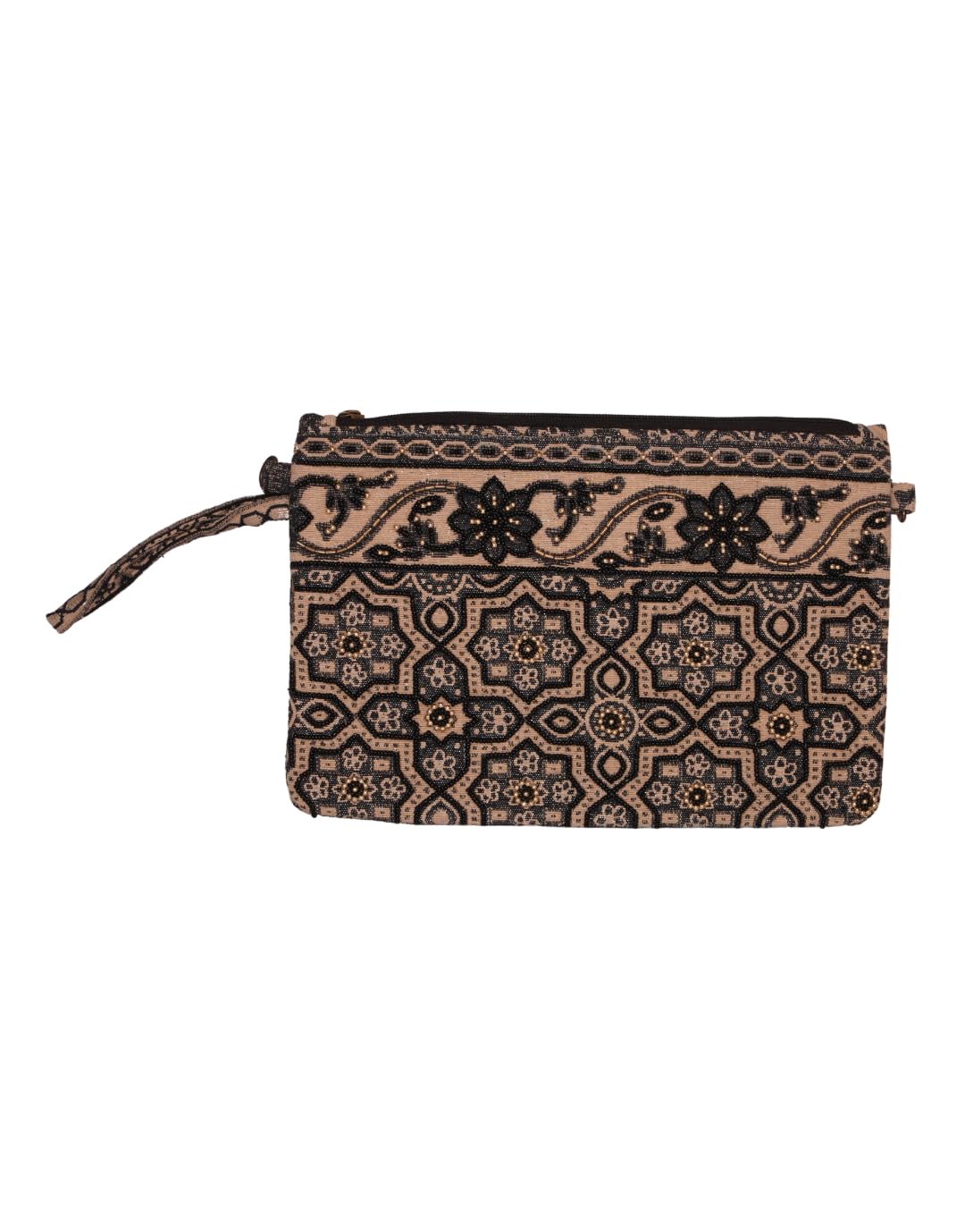 Black Floral & Geometric Embroidered Canvas Pouch-picture-47
