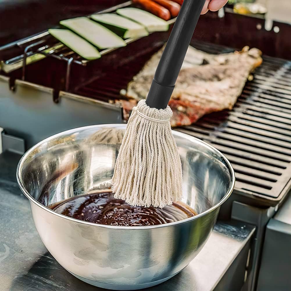 Grill Basting Mop, YFWOOD 18 Inch Grill Basting Brush BBQ Mop Black Wooden Long Handle with 4 Extra Replacement Heads for Grilling Smoking Barbecue Steak : Patio, Lawn & Garden