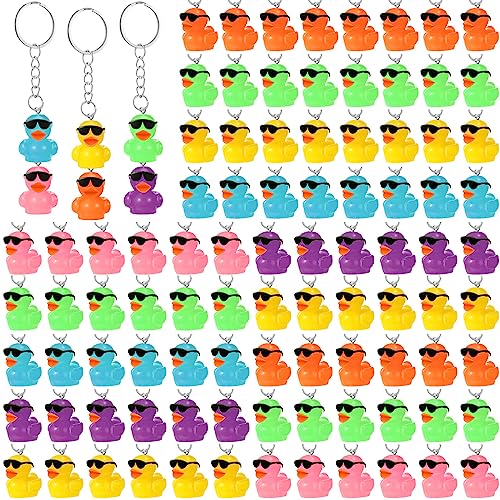 100 Porte-clés canard miniature en résine colorée pour cadeaux d'anniversaire