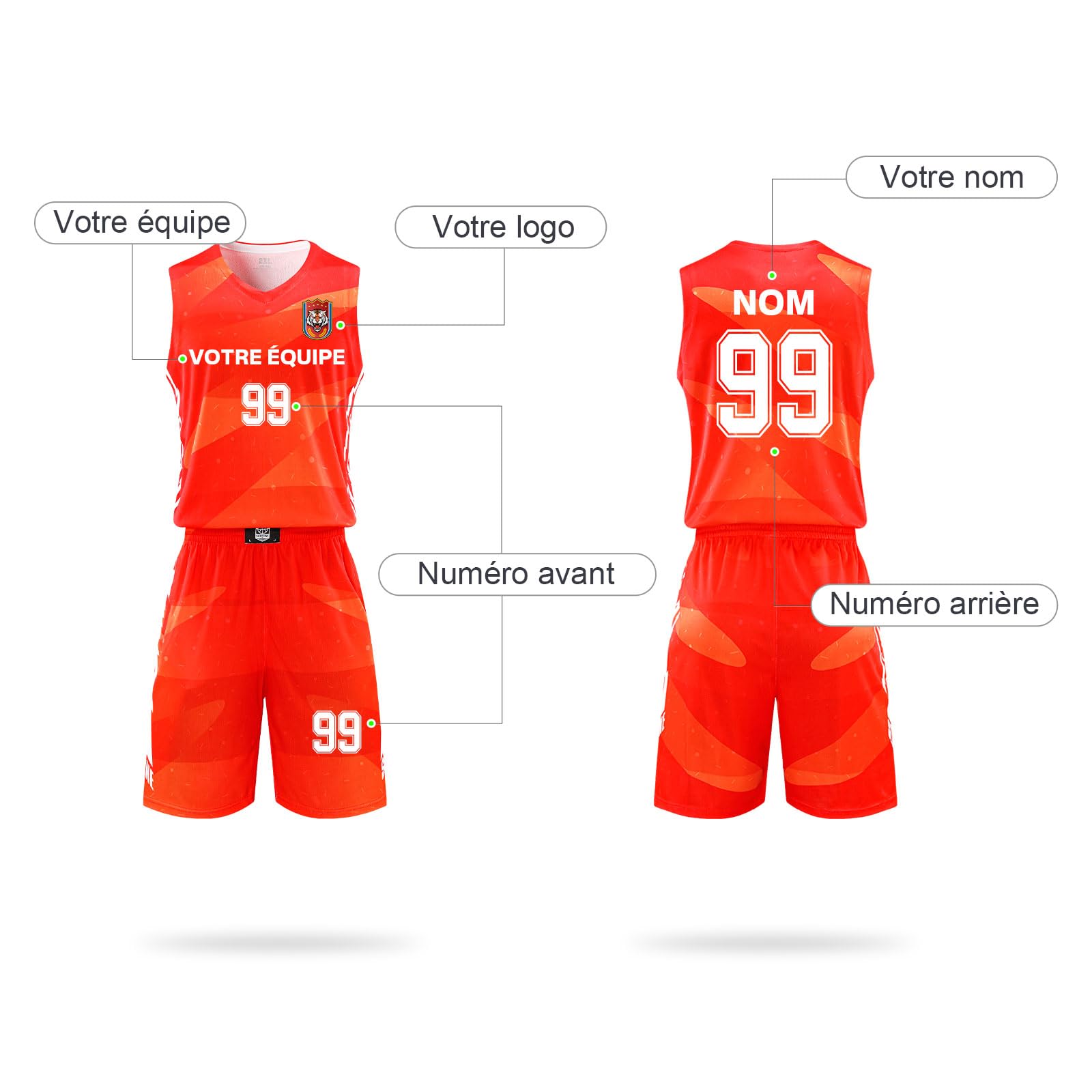 Maillots de Basket Enfant personnalisés Nom, numéro, Logo de l'équipe Maillots de Basket nom de l'équipe