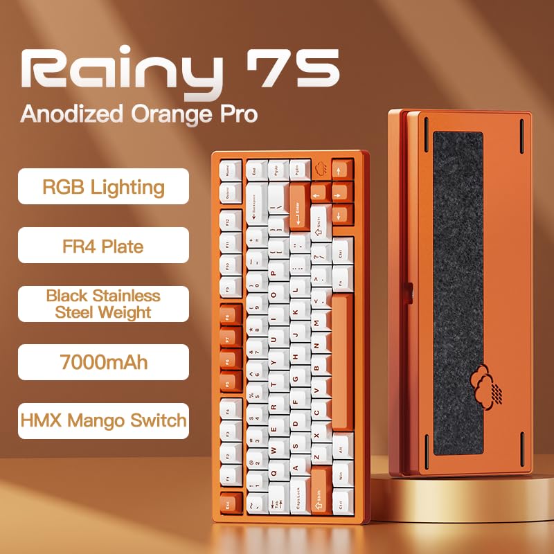 Image of KEEBMONKEY WOBKEY Rainy 75 Aluminum HMX /JWK Switches Mechanical Keyboard with Superior Acoustics, Wired, BT, 2.4G Wireless Connectivity (Pro Orange(Stainless Steel Weight))