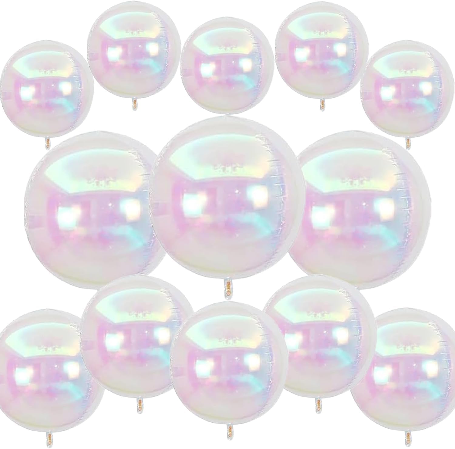 View 1 of 12Pcs Iridescent Round Foil Balloons, 4D Holographic Clear Ball Balloons