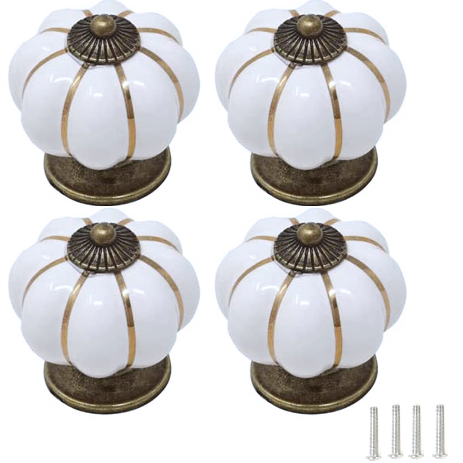 Auguety Furniware 4 Pcs Ceramic Cabinet Door Knobs, Vintage Pumpkin Drawer Pulls Cabinet Handles Furniture Home Decorating Door