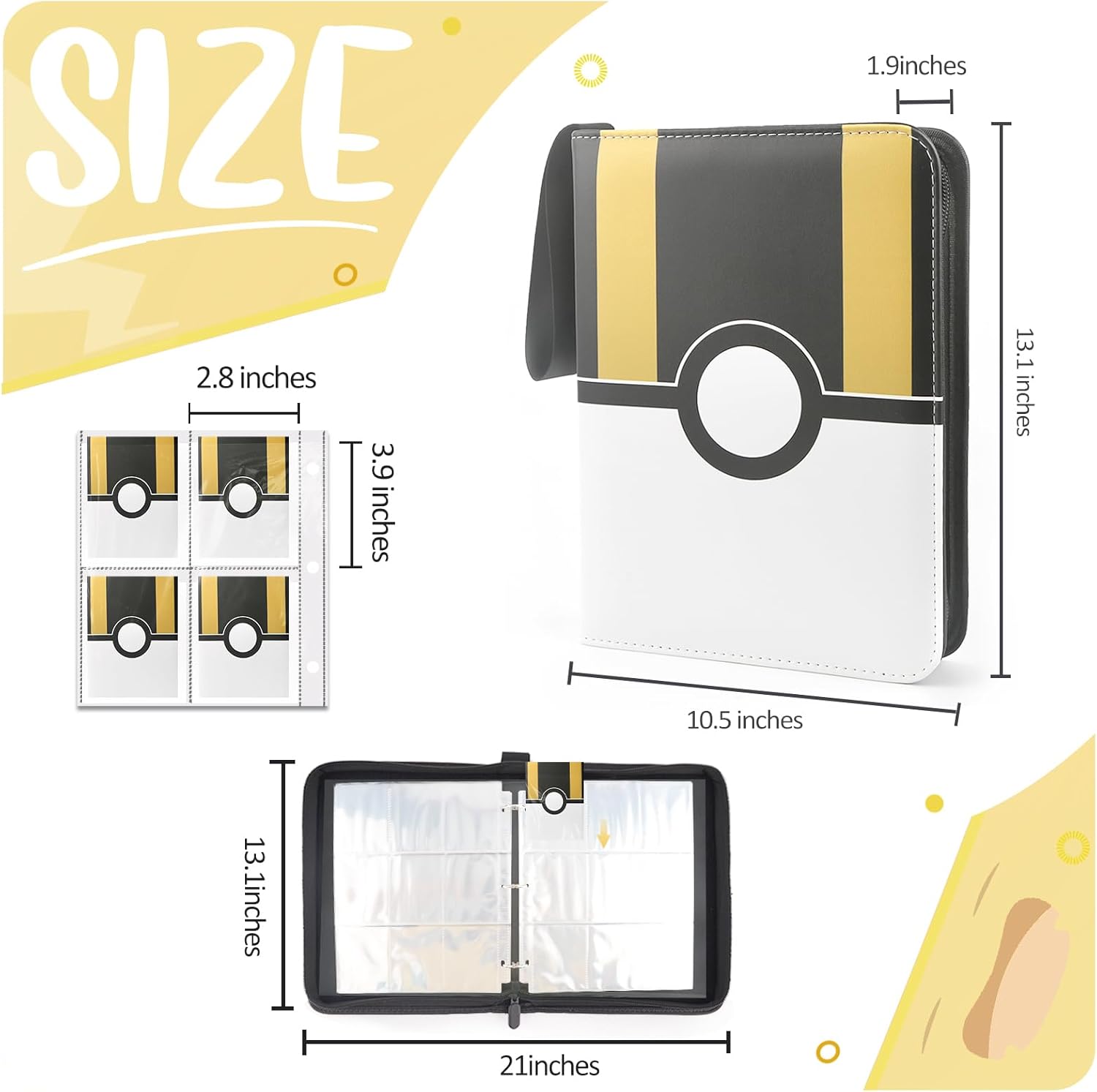 900 - Pockets Trading Card Binder with Removable 50 Sleeves, Card Collector Album with Zipper, Portable Card Holder Book Fits Sports Card, Game Card - Black