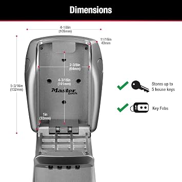 Master Lock Heavy Duty Wall Mount Key Lock Box, Holds 5 Keys - Ideal for Landlords and Property Managers, 5415D