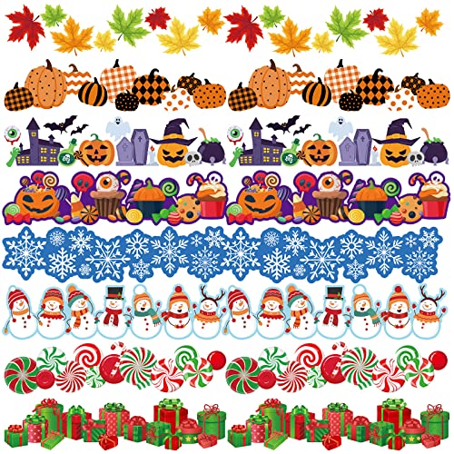 TaoBary 88 Pcs Seasonal Bulletin Board Borders Stickers 86 ft Fall Christmas Winter Bulletin Board Trim Border Decor 86ft Seasonal Border Stickers for School Classroom Blackboard Decor