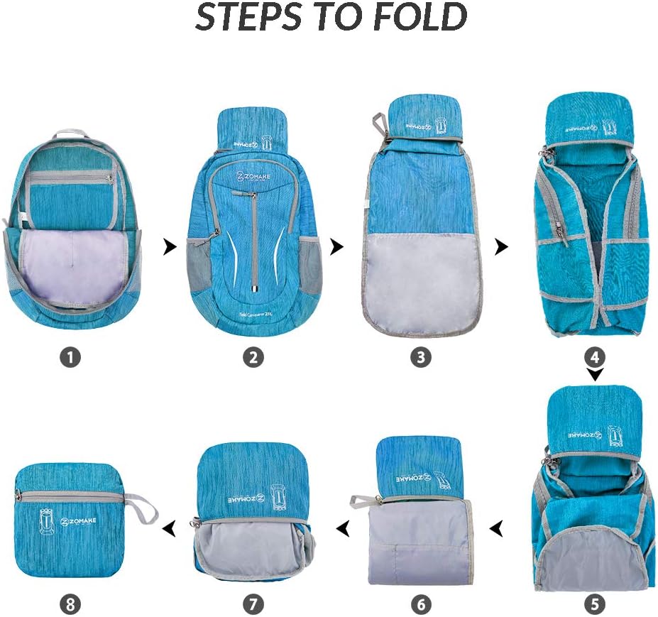 ZOMAKE 25L Ultra Lightweight Packable Backpack, Foldable Hiking Backpacks Water Resistant Small Folding Daypack for Travel(Light Blue) - Image 6