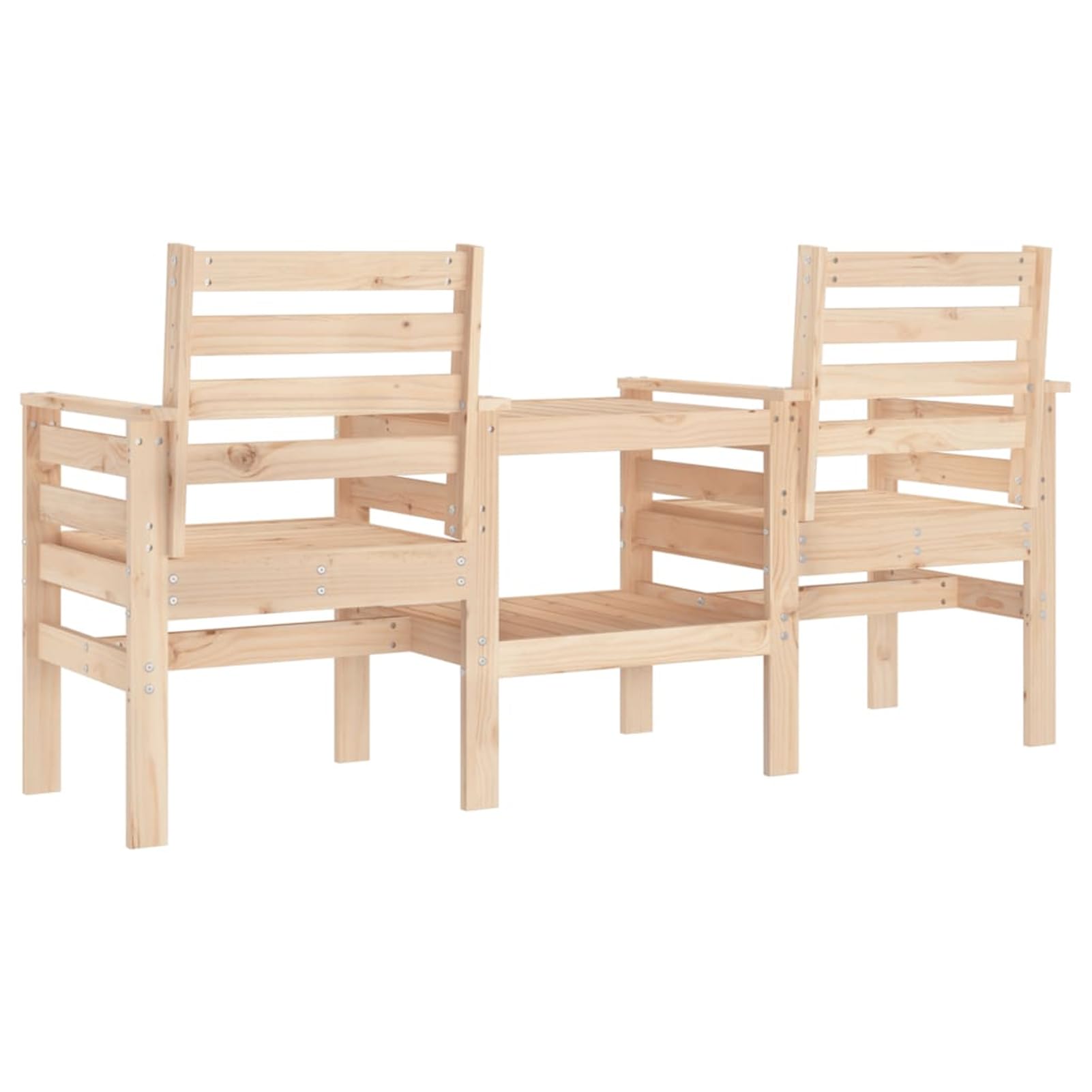 Gartenbank mit Tisch 2-Sitzer Kiefer 175x55x89 cm | Massives unbehandeltes Kiefernholz, integrierter Tisch 52x44,5 cm, wasserdurchlässiges Lattendesign