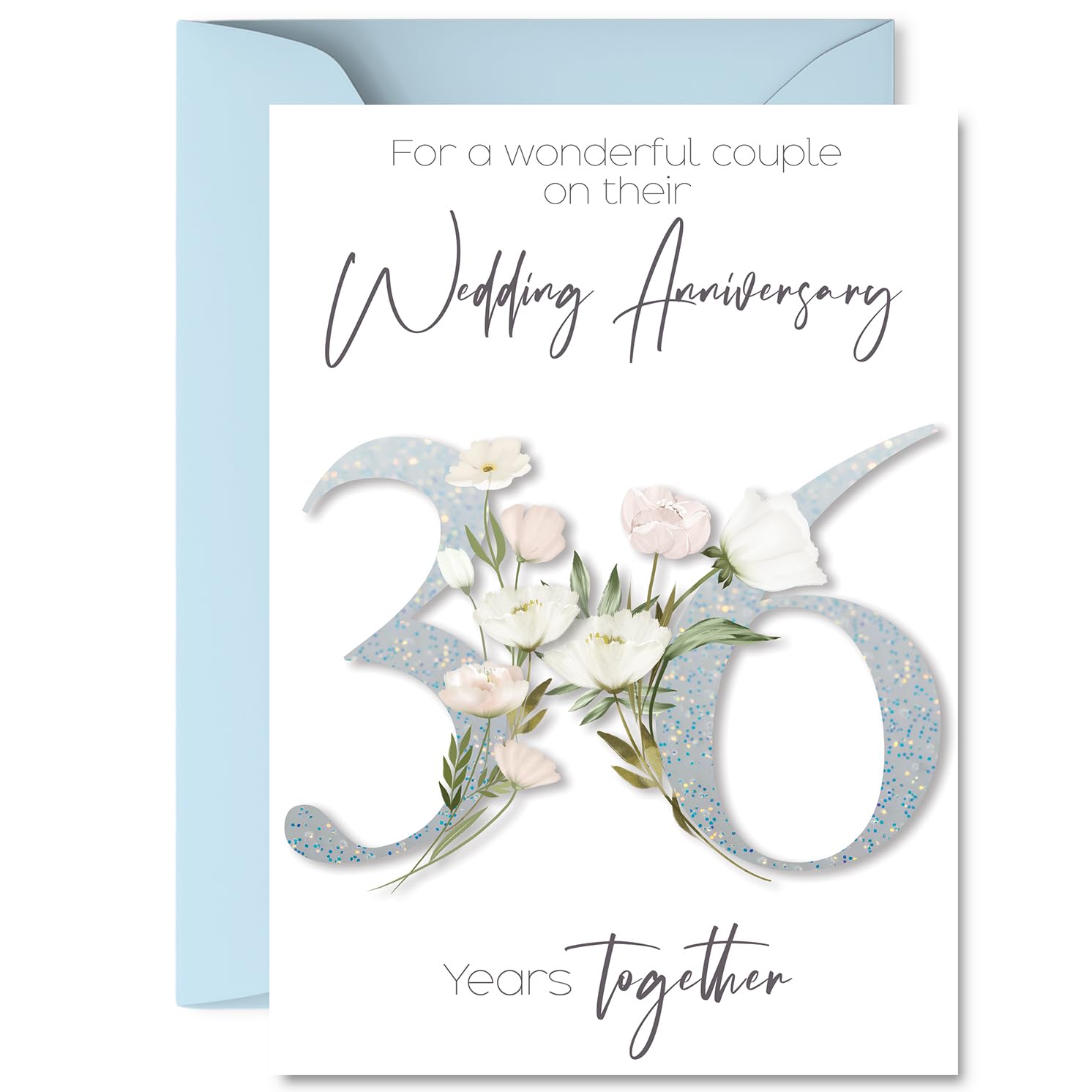 36th Anniversary Card for Women and Men, Fancy Floral Flowers
