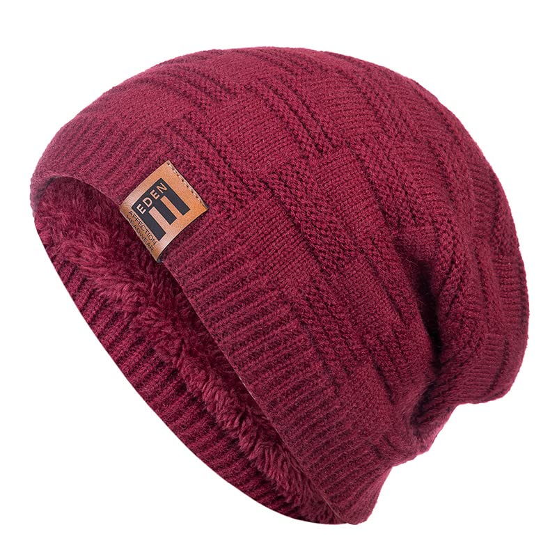 LEMITA Sombreros unisex de invierno para hombres y mujeres Gorro de esquí cálido Sombrero de algodón Escalera de celosía Hombres Mujeres Piel forrado Gorro de punto, rosso, Talla única