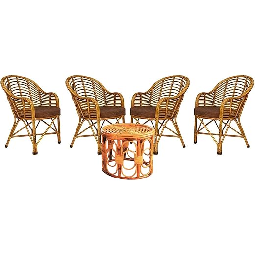 CANE CRAFTS Bamboo Chair Set of 4 + Table