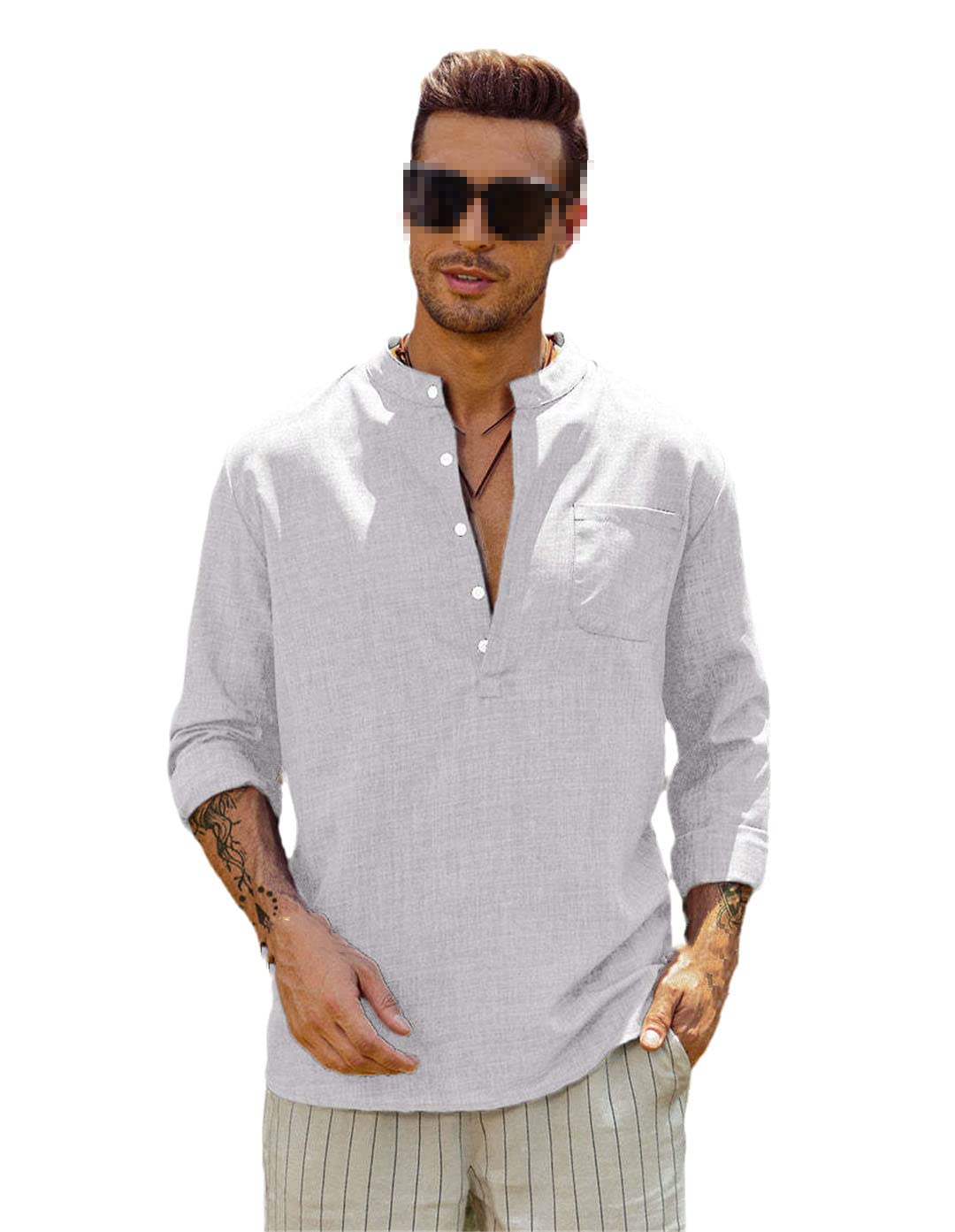 Blusa casual para hombre, holgada, de manga larga, Henley