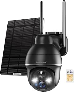 ZUMIMALL 4G LTE Cellular Security Camera, 100M SIM Included, 2K Solar No WiFi Security Cameras Wireless Outdoor with 360°PTZ,Color Night Vision,2-Way Talk,Motion Alert