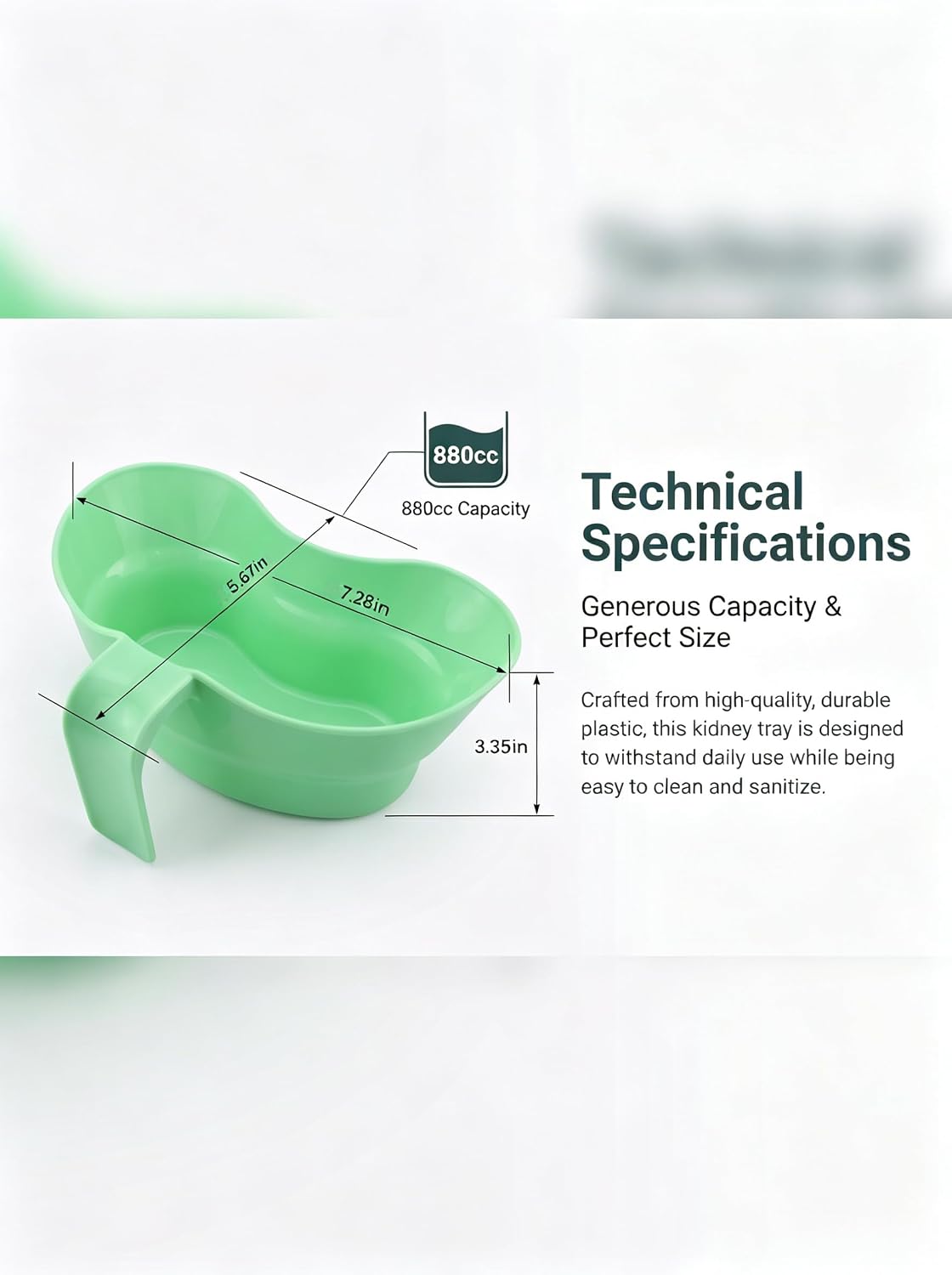 Emesis Basin with Handle, Green, Plastic, 880cc Kidney Tray for Elderly Bedridden Patients, Oral Care, Portable Vomit Bowl