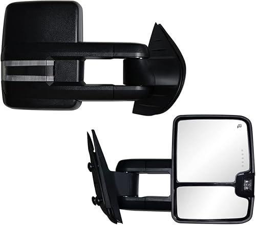 AERDM Espejos de remolque compatibles con Chevy Silverado GMC Sierra 2007-2013, espejos exteriores con lente calentada con luces direccionales,