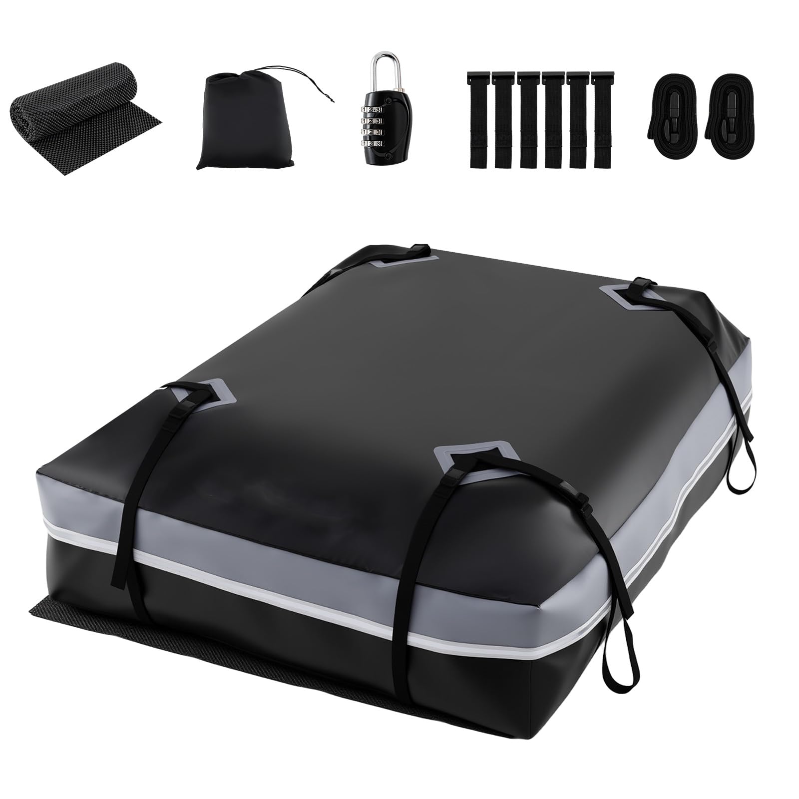 SOARS Box Tetto Auto, Portapacchi Auto Tetto Impermeabile, Antiscivolo e Rigido, per Veicolo con o senza Barre, con Chiusura e Striscie Riflettenti (600 L,Grigio)