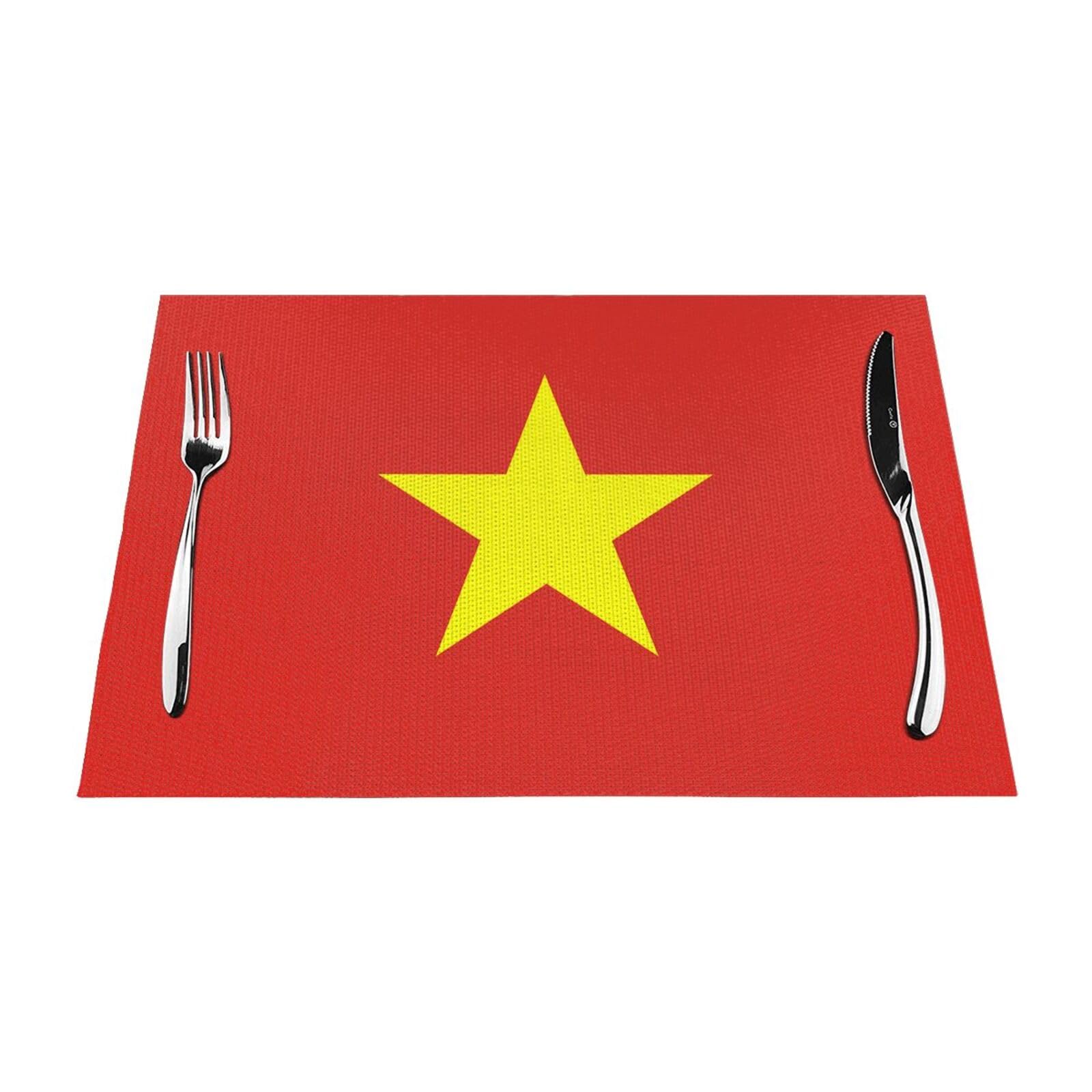 Vietnamese Flag 6 Pcs Patterned Woven Placemats are Non-Slip and Heat-Resistant and Complement Any Table