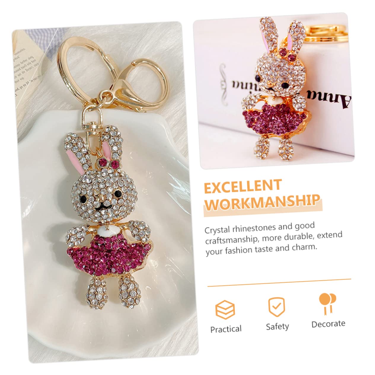 3piezas De Conejo Rhinestones Colgante Decorativo Para Mochilas y Llaves Adolescentes