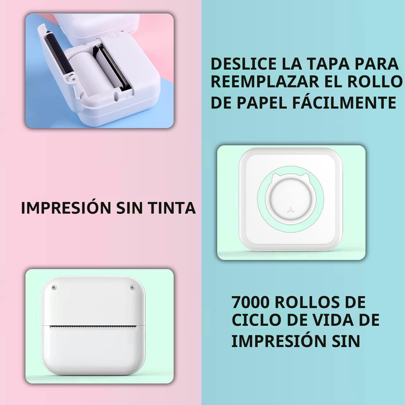 WANGCL Mini impresora de bolsillo portátil, Impresora de fotos sin tinta con 13 rollos de pape, para IOS/Android Smartphone (azul)