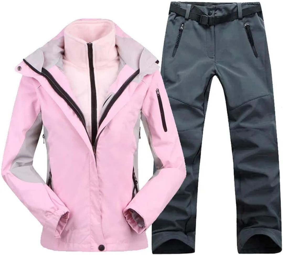 Women Winter Outdoor Hiking Camping Climbing Waterproof Windproof Thermal Thicken Coat And Trousers Ski Set